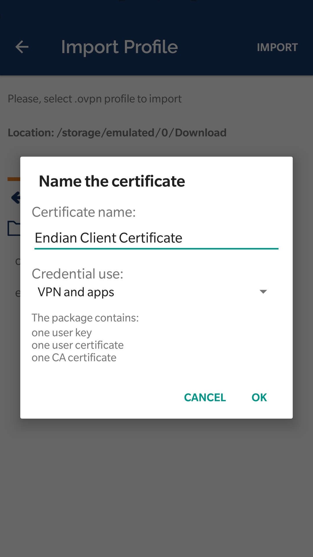 openvpn import certificate android sdk
